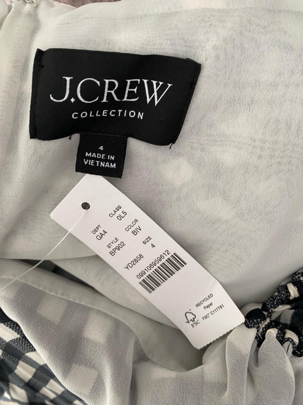 J. Crew Collection NWTs Silk Tie Neck Cap Sleeve Maxi Dress Gingham size 4 Black - Picture 11 of 13